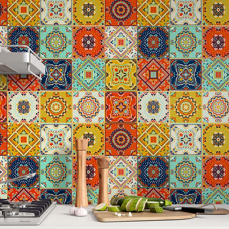 Moroccan tile design vinyl wrap used as a kitchen backsplash